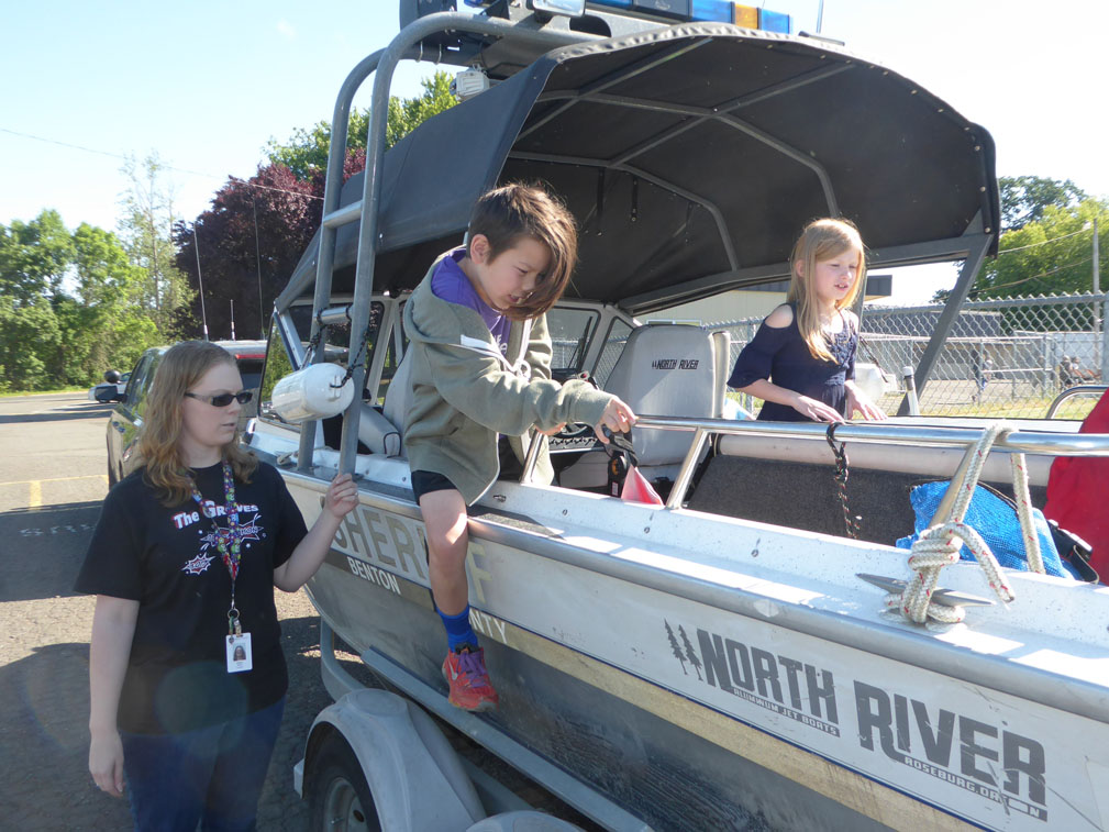 Students in the marine patrol boat.