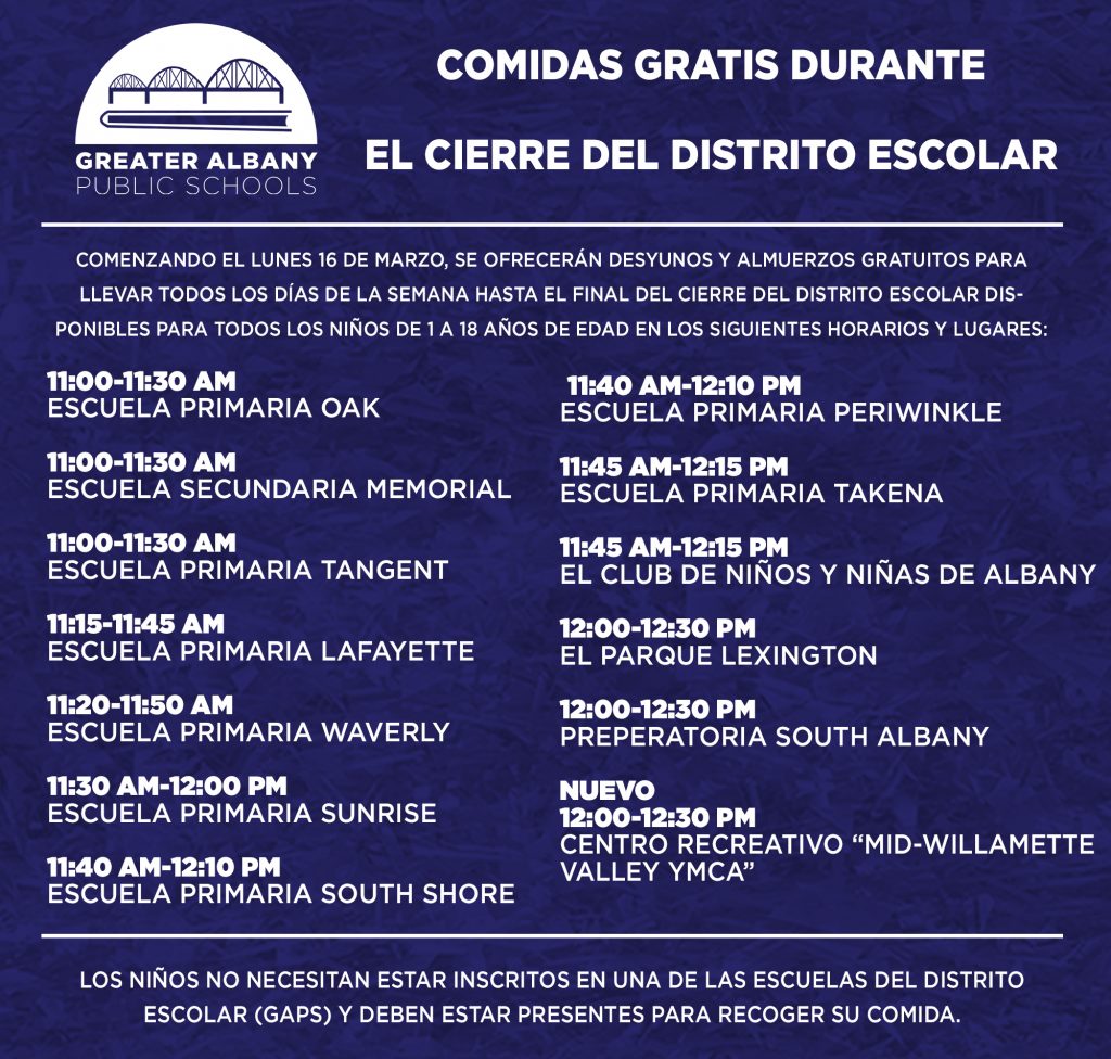 Updates Free Meal Information in Spanish