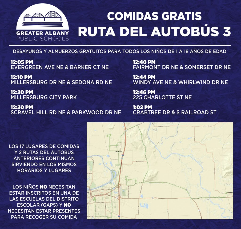 Meal Bus Route 3 map and schedule in Spanish
