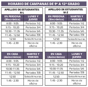9-12 Hybrid Bell Times Updated in Spanish