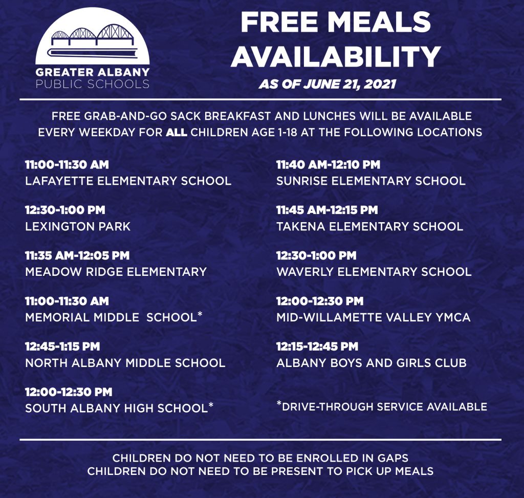 GAPS Free Meals sites as of 6/21/21