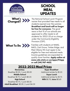 School Meal Updates 2022