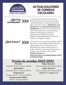 Spanish - School meal update 2022